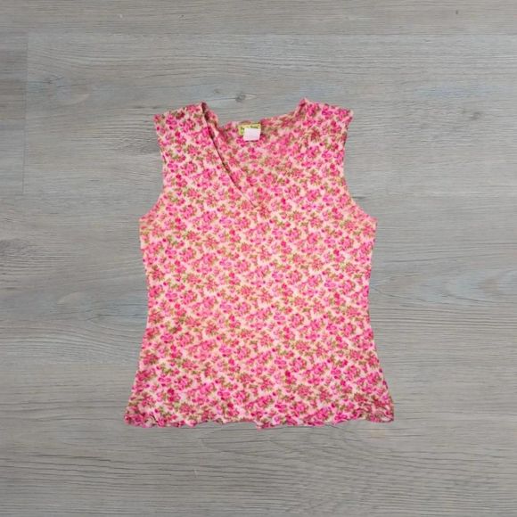 Y2K Petit Pois Pink Brown Floral Sheer Micromesh Camisole Patchwork Skirt Set - Picture 2 of 4